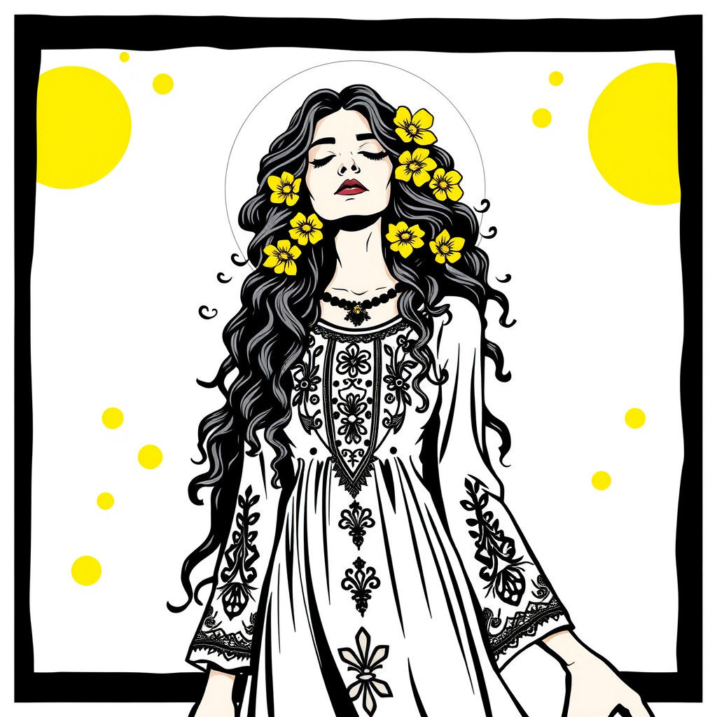 Peaceful Hippie Woman in Comic Book Style