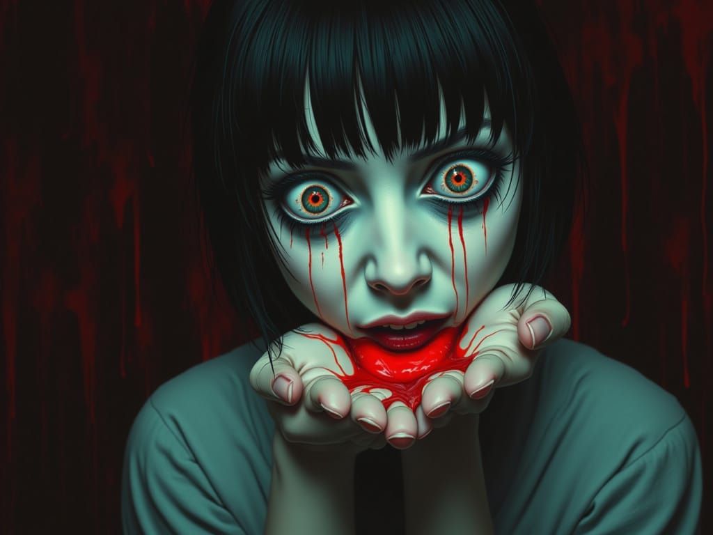 Disturbing Surreal Portrait with Empty Eye Sockets