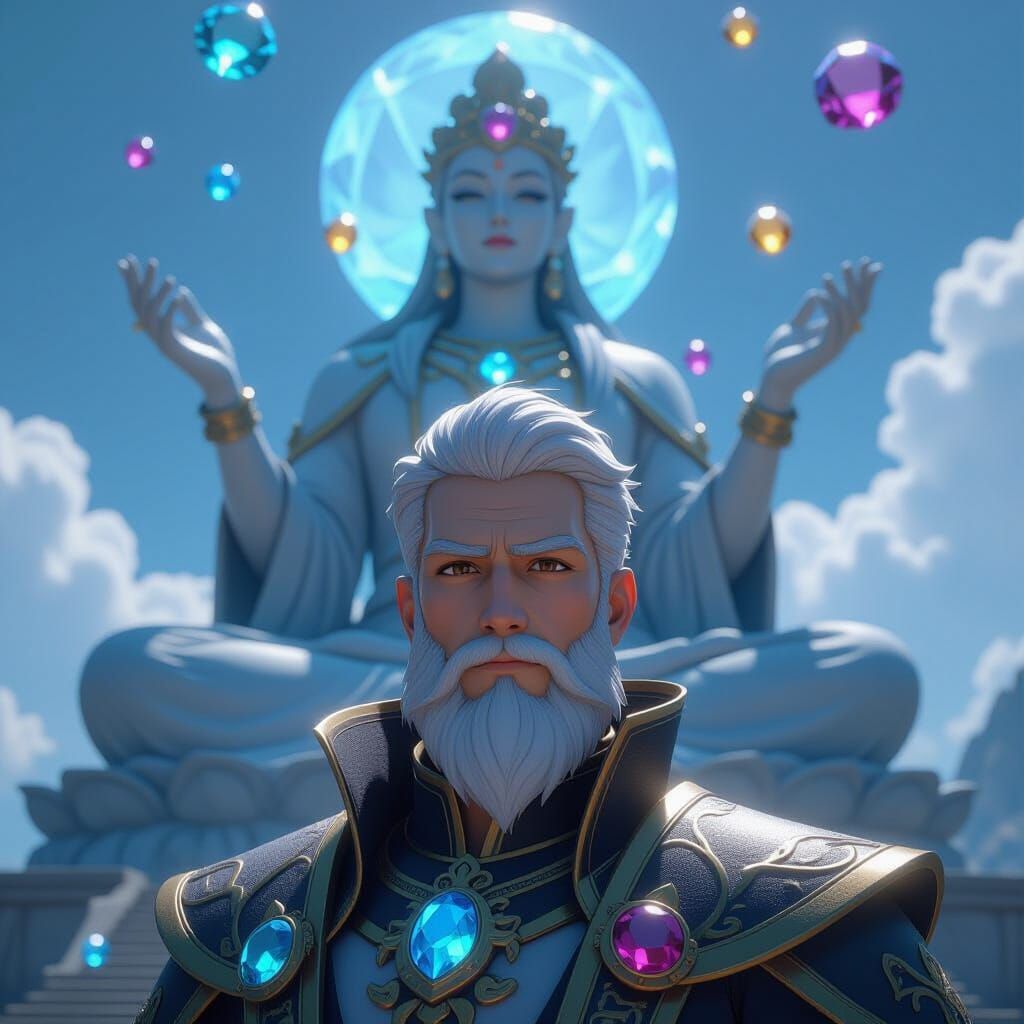 Man Meets Gemstone Deity in 3D Anime Art