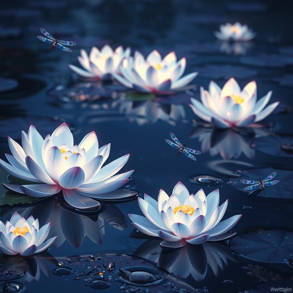 Glowing Lotus Blooms Under Twilight Skies
