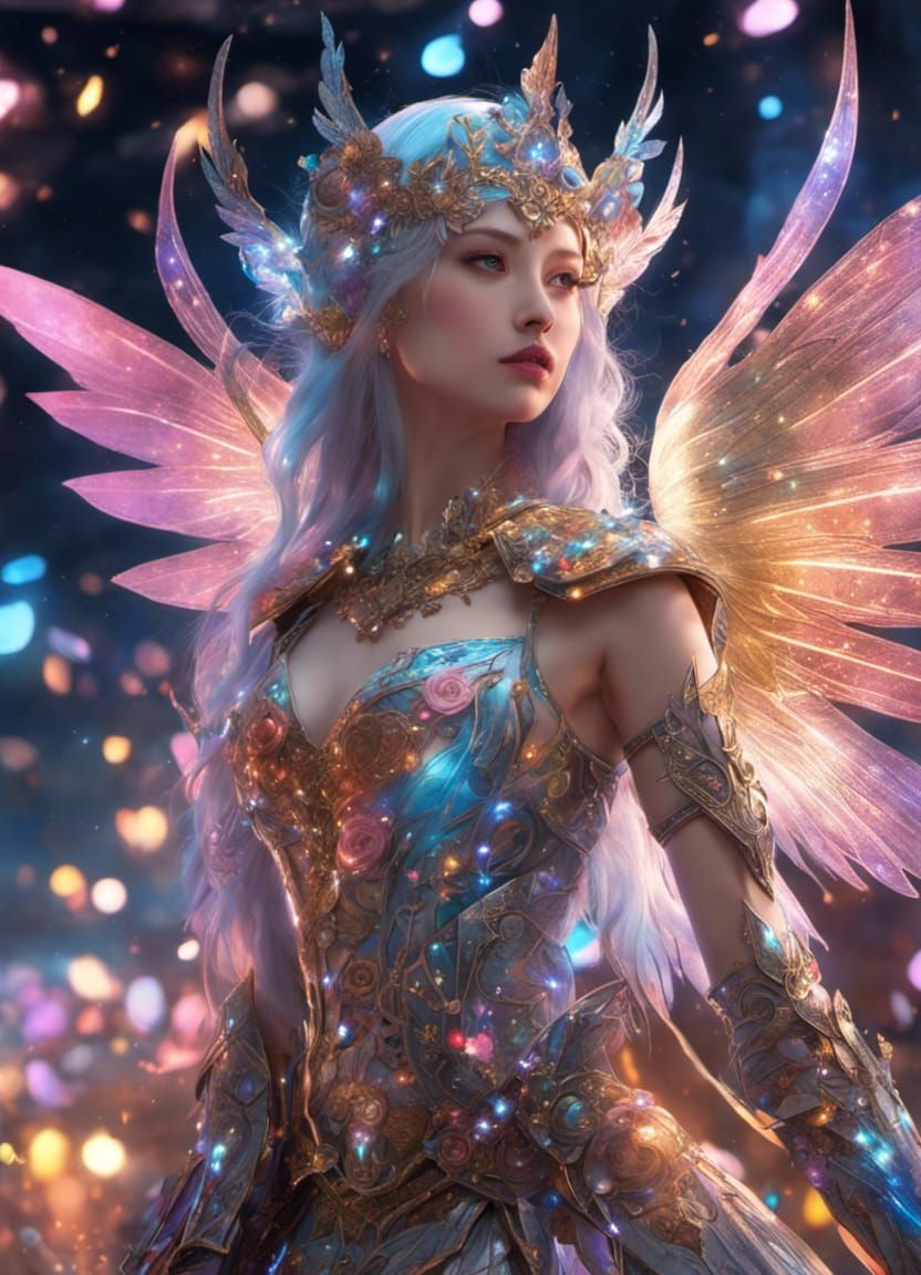 Glittering Fairy Warrior in Pastel Colors