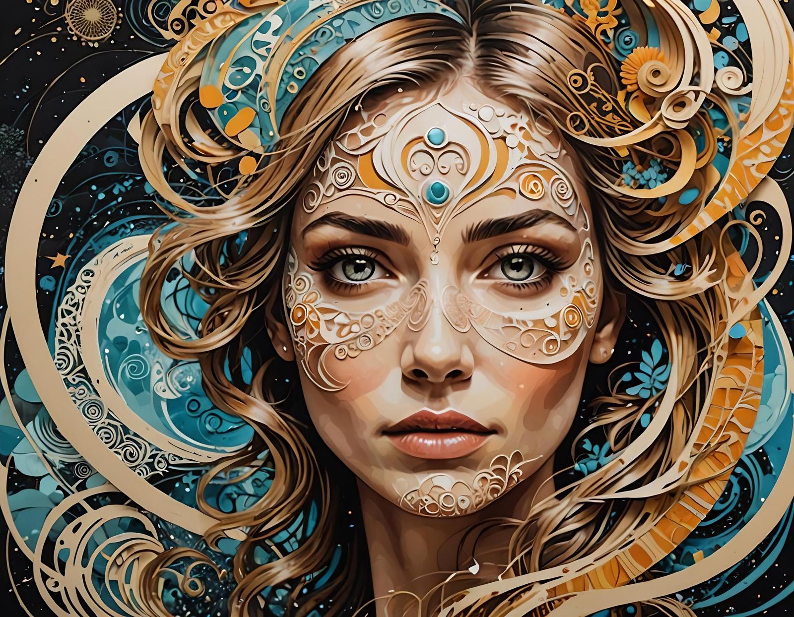 Surreal Woman Portrait in Mixed-Media Style