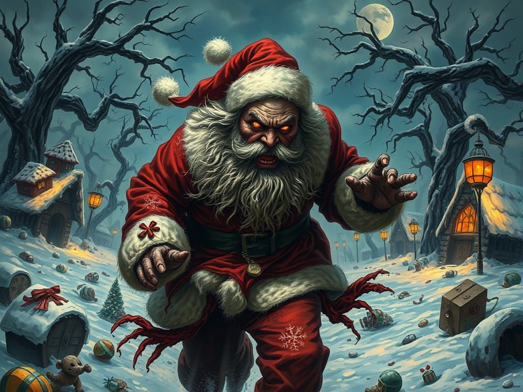 Mad Santa Rampages Through a Snowy Village in a Dark, Gothic...