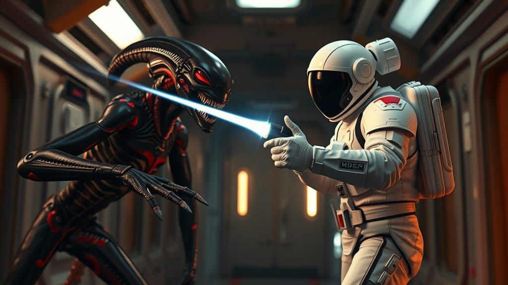 Astronaut Confronts Alien in Biomechanical Sci-Fi