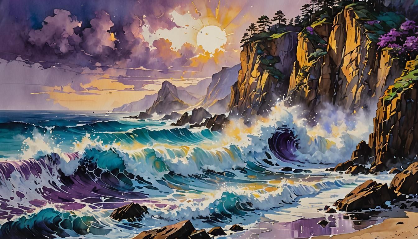 Colorful Ink Waves Crashing: Gouache Pop Art