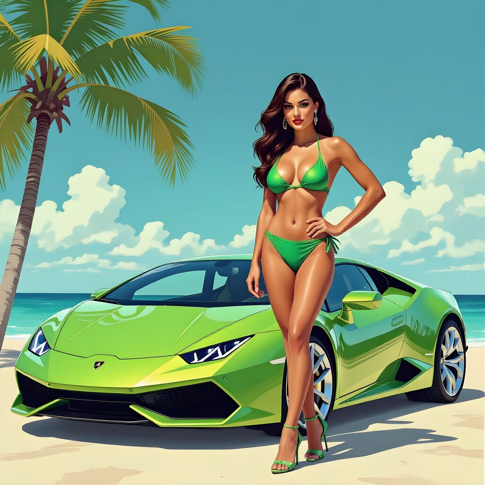 Chrome Green Lamborghini Huracan in Pin-Up Style