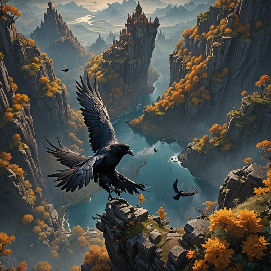 Crow's View: Detailed Landscape Art