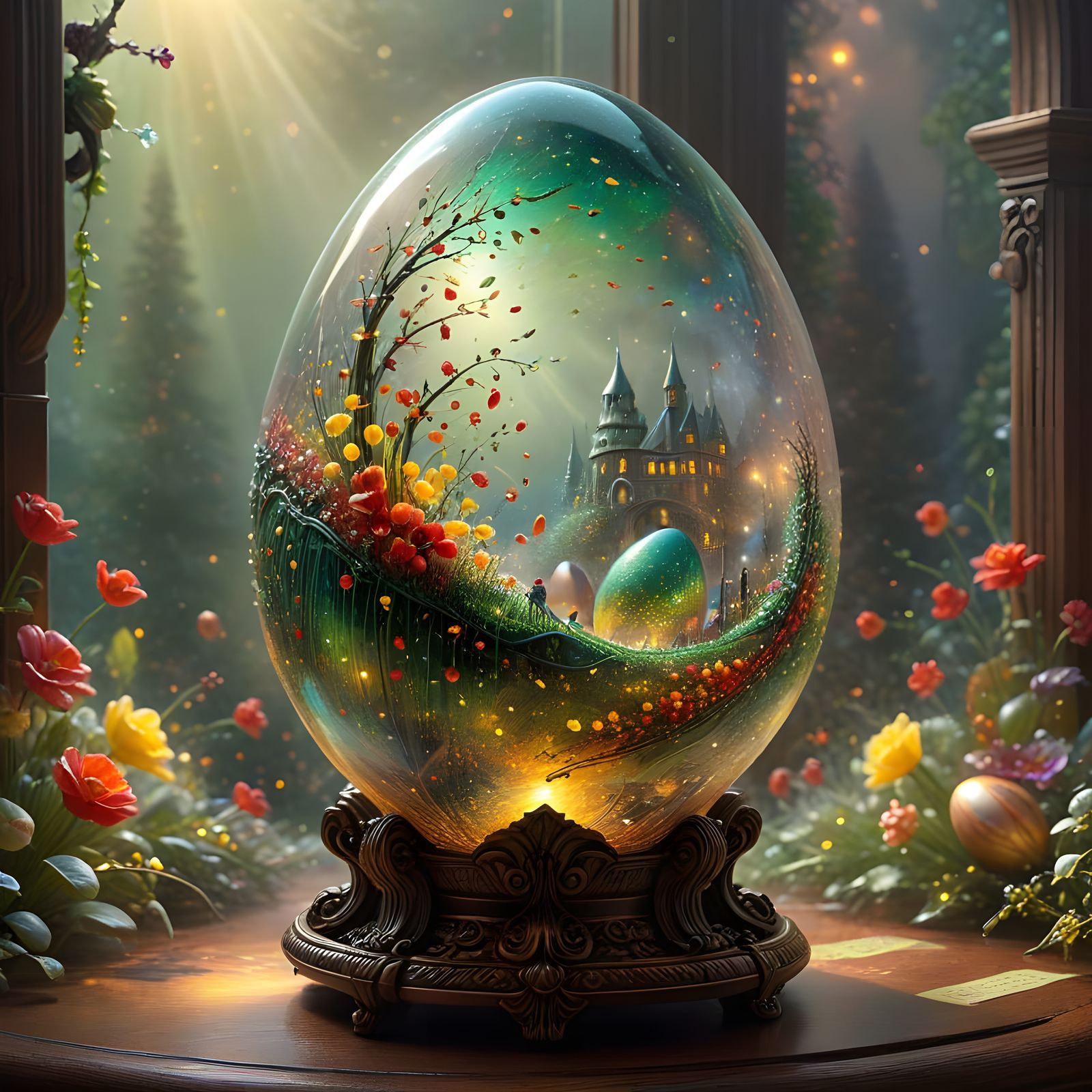 Ethereal Glass Easter Egg Shines with Vibrant Lights in a Su...