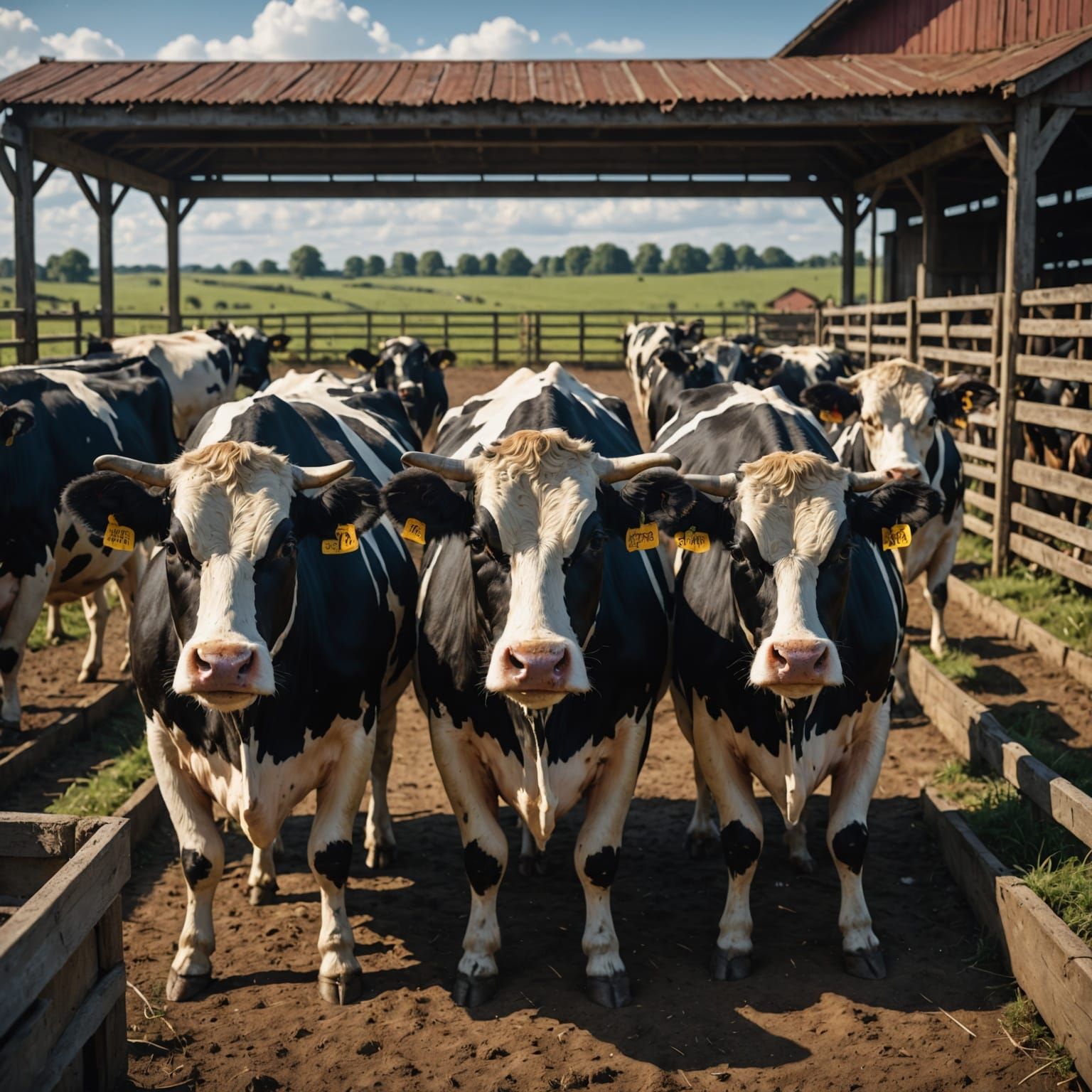 Dairy Farm Cows in Vibrant Fantasy Landscape