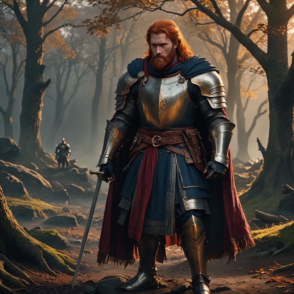 Red-Haired Knight in Scale Armor: Medieval Concept Art