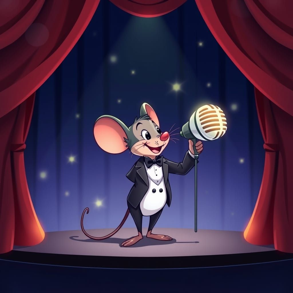 Cartoon Mouse on Stage in Disney Animation Style