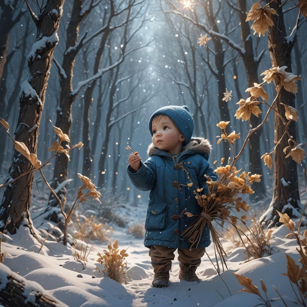 Mystical Forest Baby with Flowers: Fantasy Art