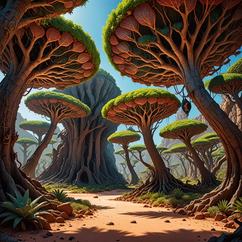 Surreal Socotra Island Landscape in Hyperrealistic Style