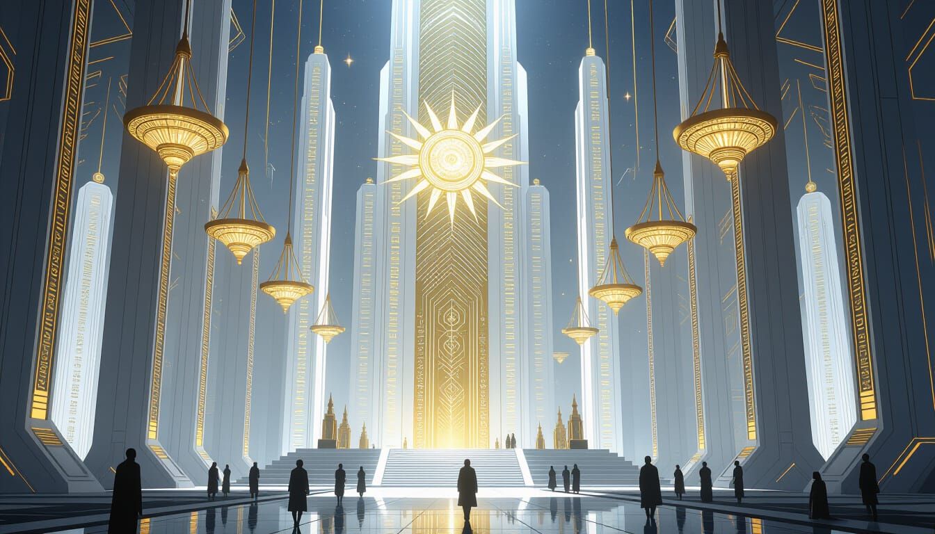 Futuristic Cyberpunk Temple with High Fantasy Elements