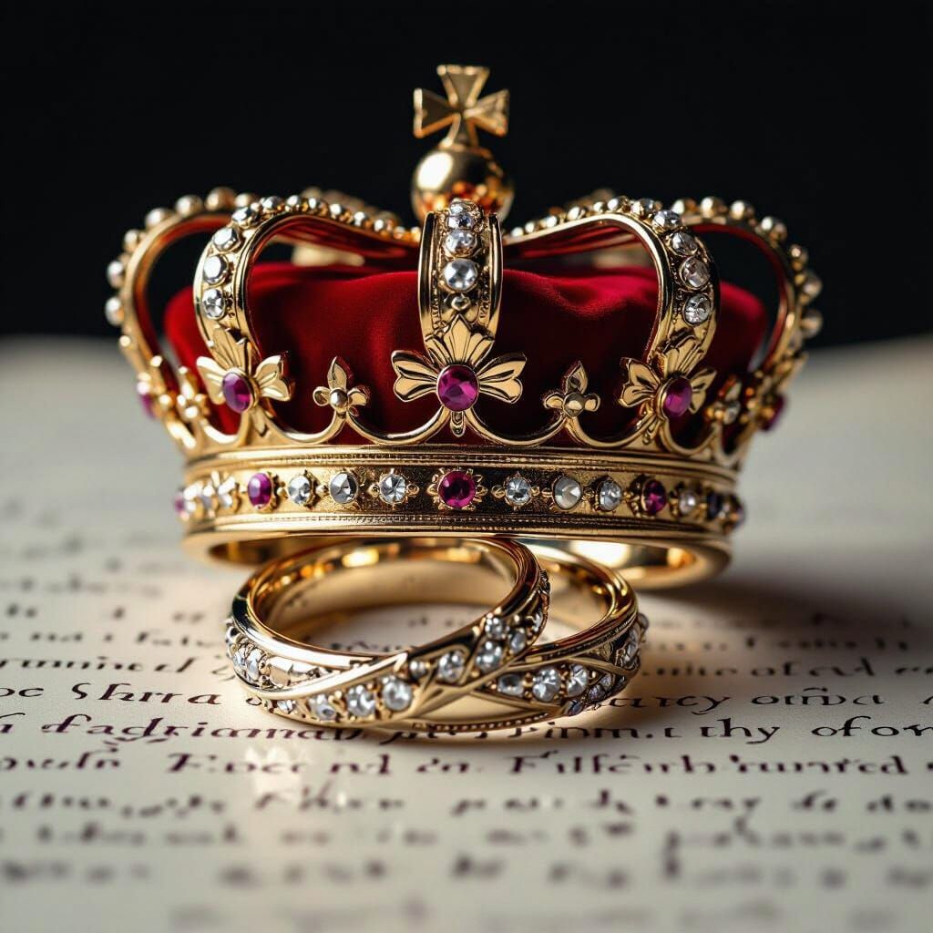 Elegant Book Cover: Gold Crown and Ring Intertwined