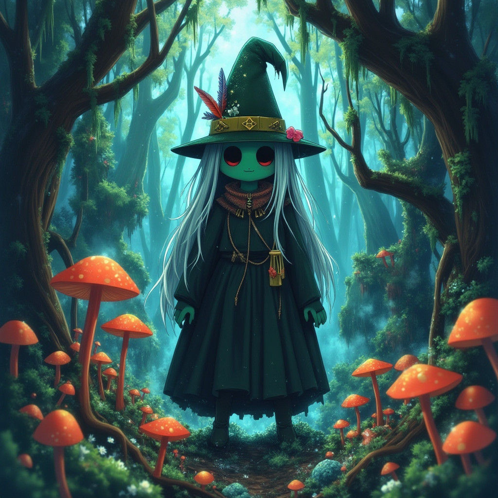 Baba Yaga in Mystical Forest, Surreal Art