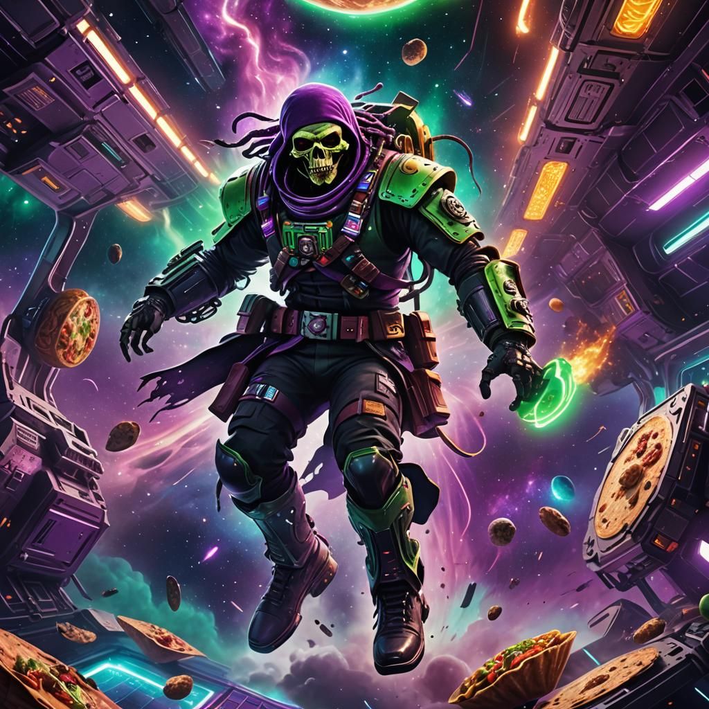 Space Pirate Running from a Taco: Sci-Fi Concept Art