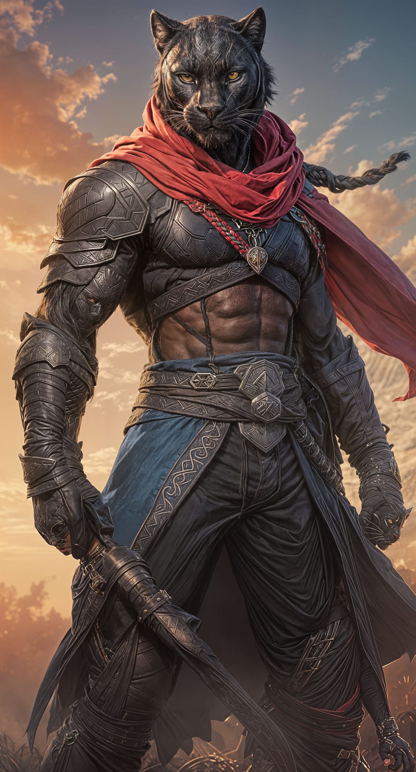 Hooded Panther Warrior Ready for Battle