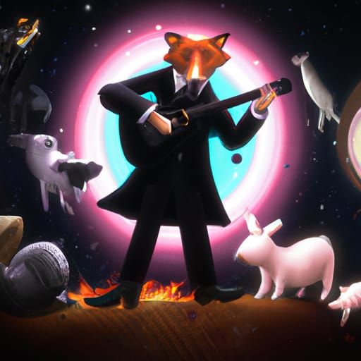 Fox Bassist in Pink Floyd Inspired Digital Art