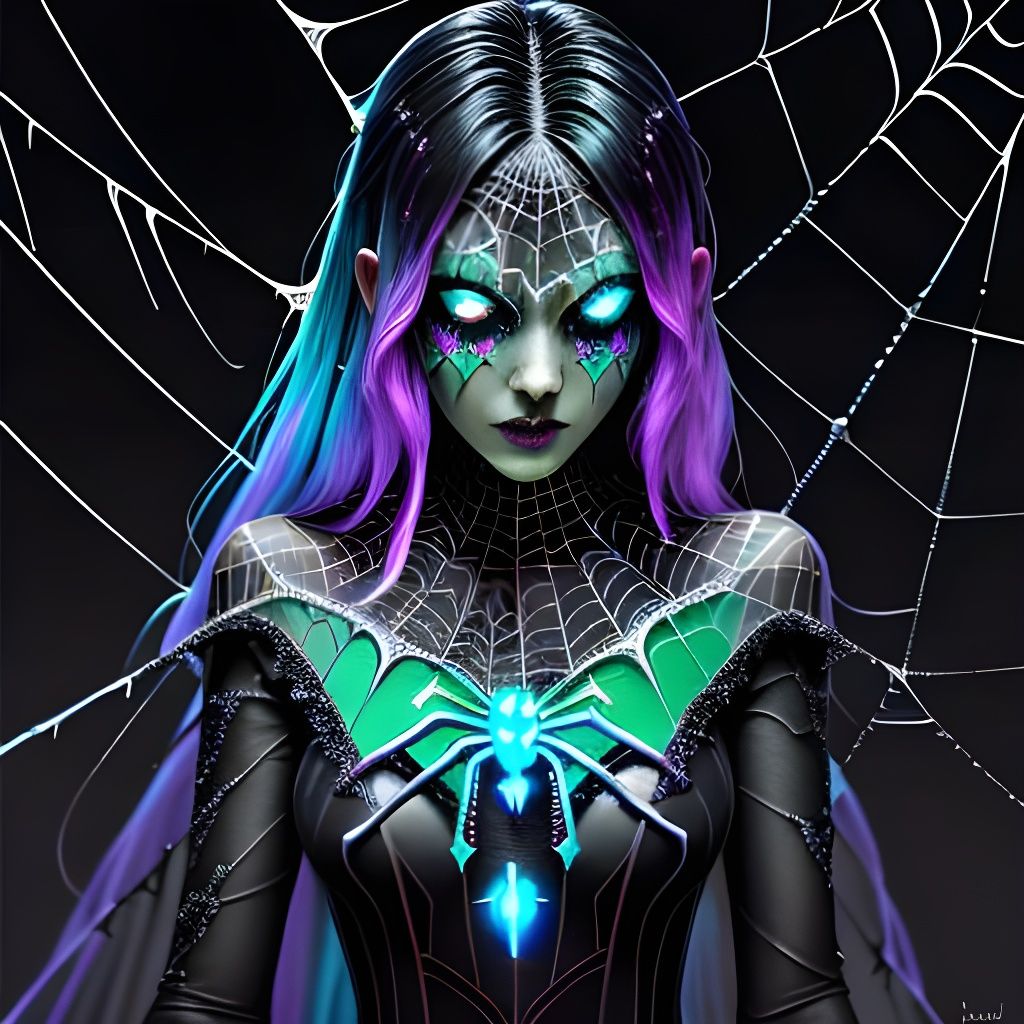 Bioluminescent Gothic Spider Girl in Hyperrealistic Splash A...