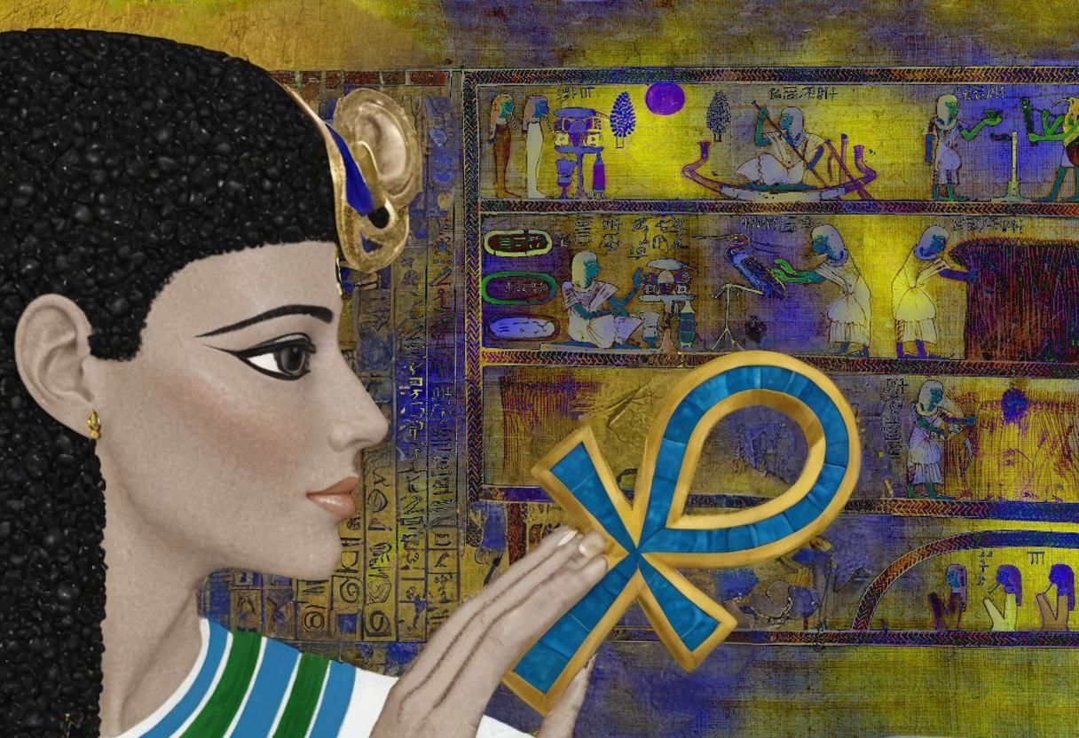 Golden Ankh Necklace with Sapphire, Ruby, Diamond Gems