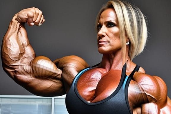 Female Bodybuilder with Massive Muscles and Blonde Hair