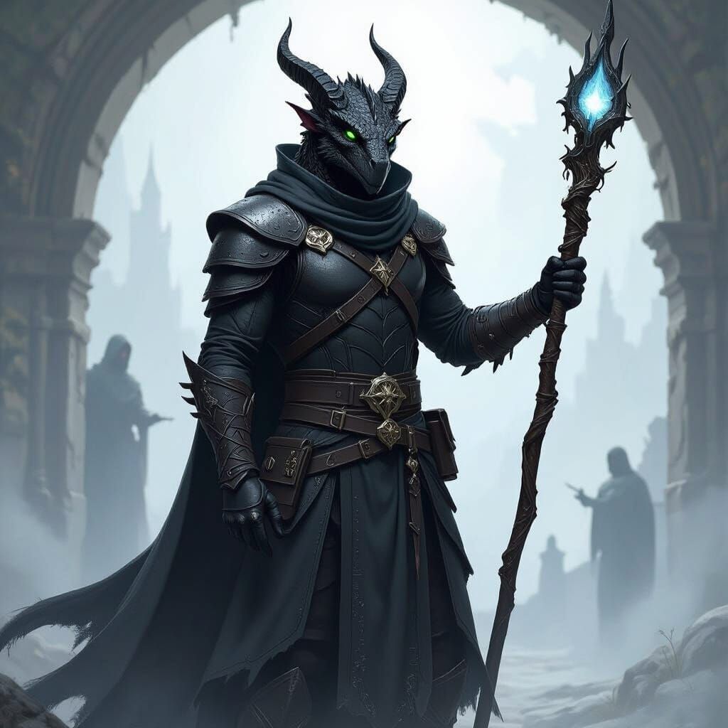Dragonborn Warlock in Dark Fantasy Realm