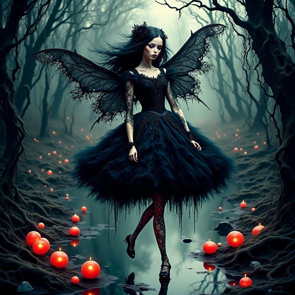 Gothic Fairy in a Whimsical Surrealist World