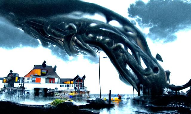 Giant Leviathan Emerges in Hyperrealistic Seascape