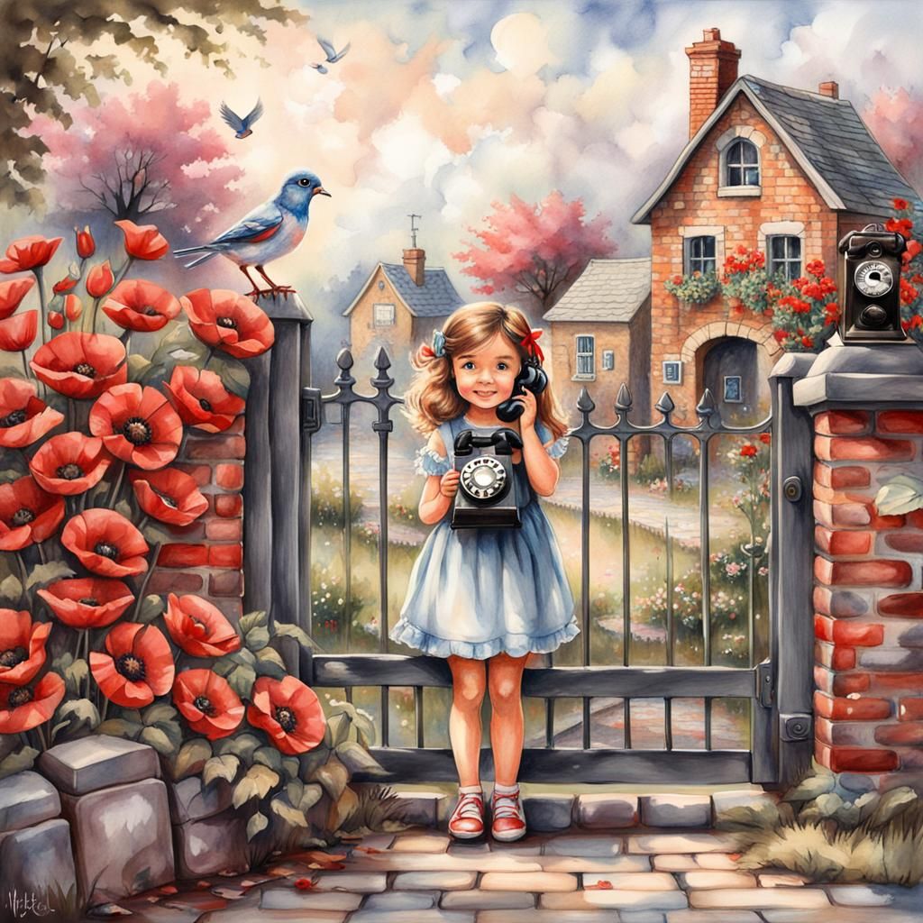 Girl with Bird: Whimsical Surreal Illustration