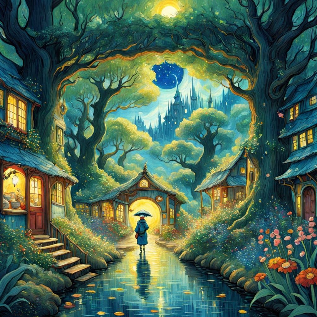 Whimsical Sci-Fi Fantasy Landscape in Studio Ghibli Style