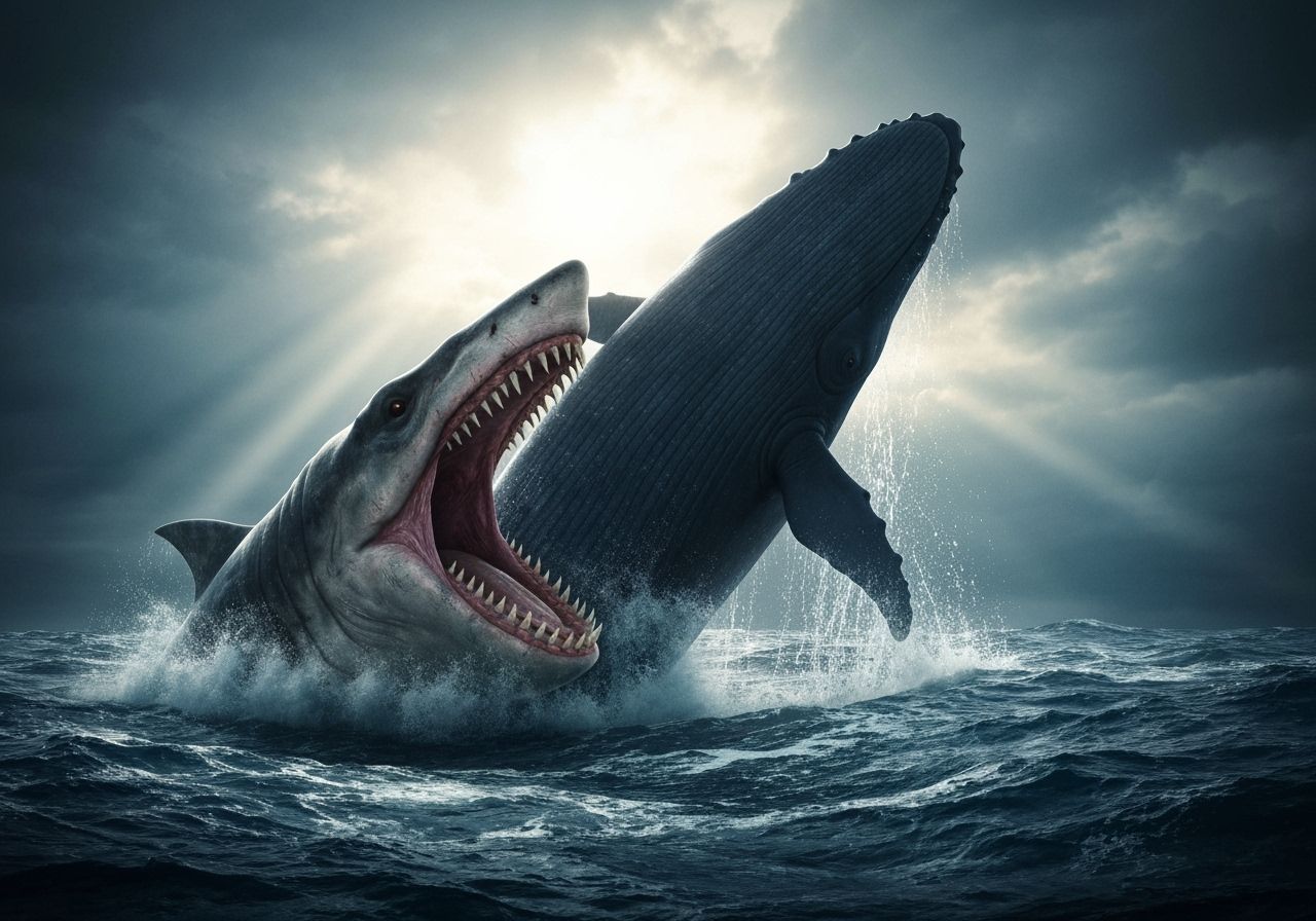 Megalodon Devouring Blue Whale in Hyperrealistic Detail