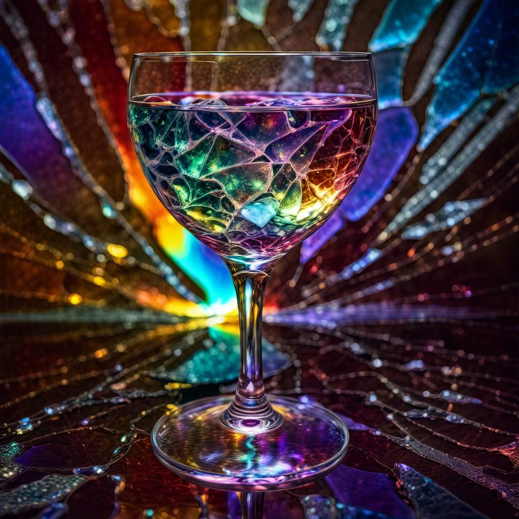 Iridescent Wine Glass with Broken Glass Effect