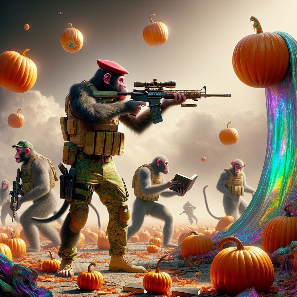 Monkeys, Pumpkins, and Bibles in Surreal Hyperrealism