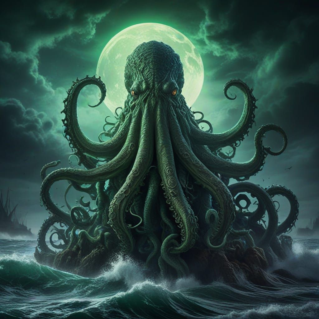 Giant Kraken Rising from the Sea, Fantasy Concept Art