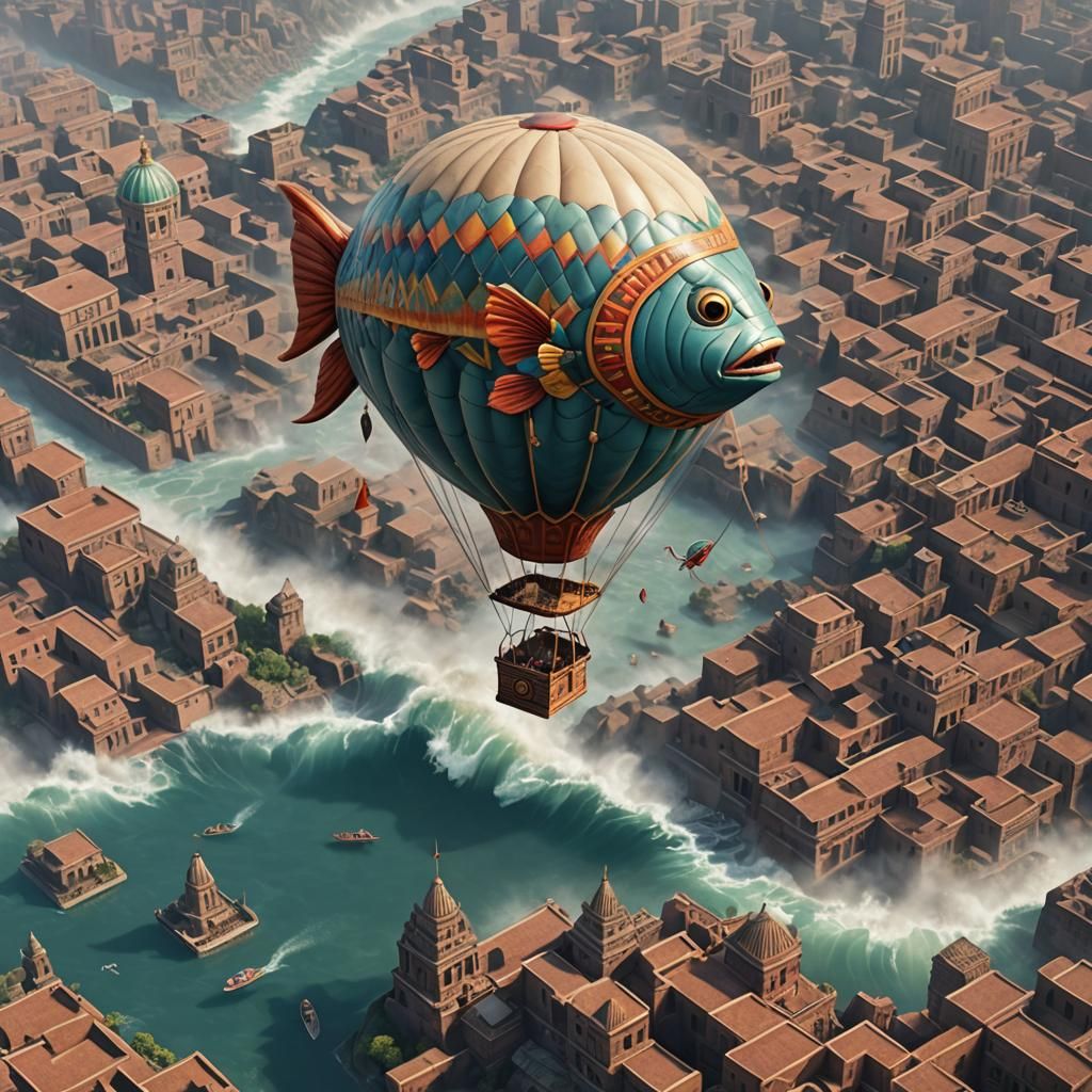 Fish Balloon Over Drowning Aztec City