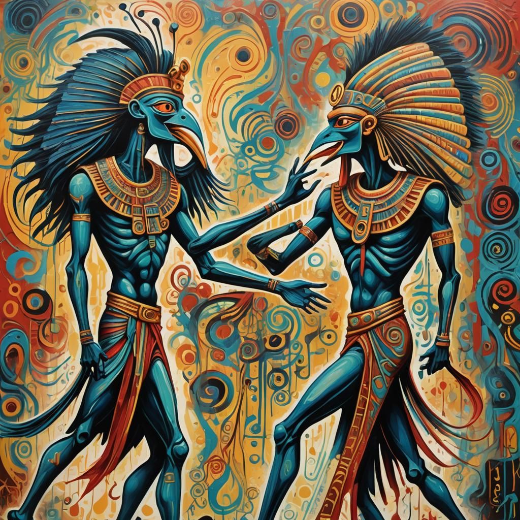 Horus and Thoth Verbal Dance in Surreal Street Art