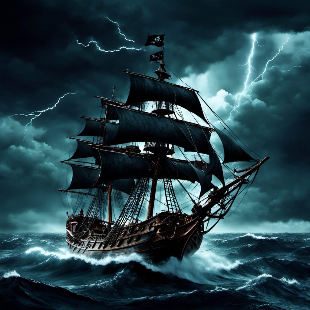 Captain Hook Confronts a Hurricane: A Dark Fantasy Scene