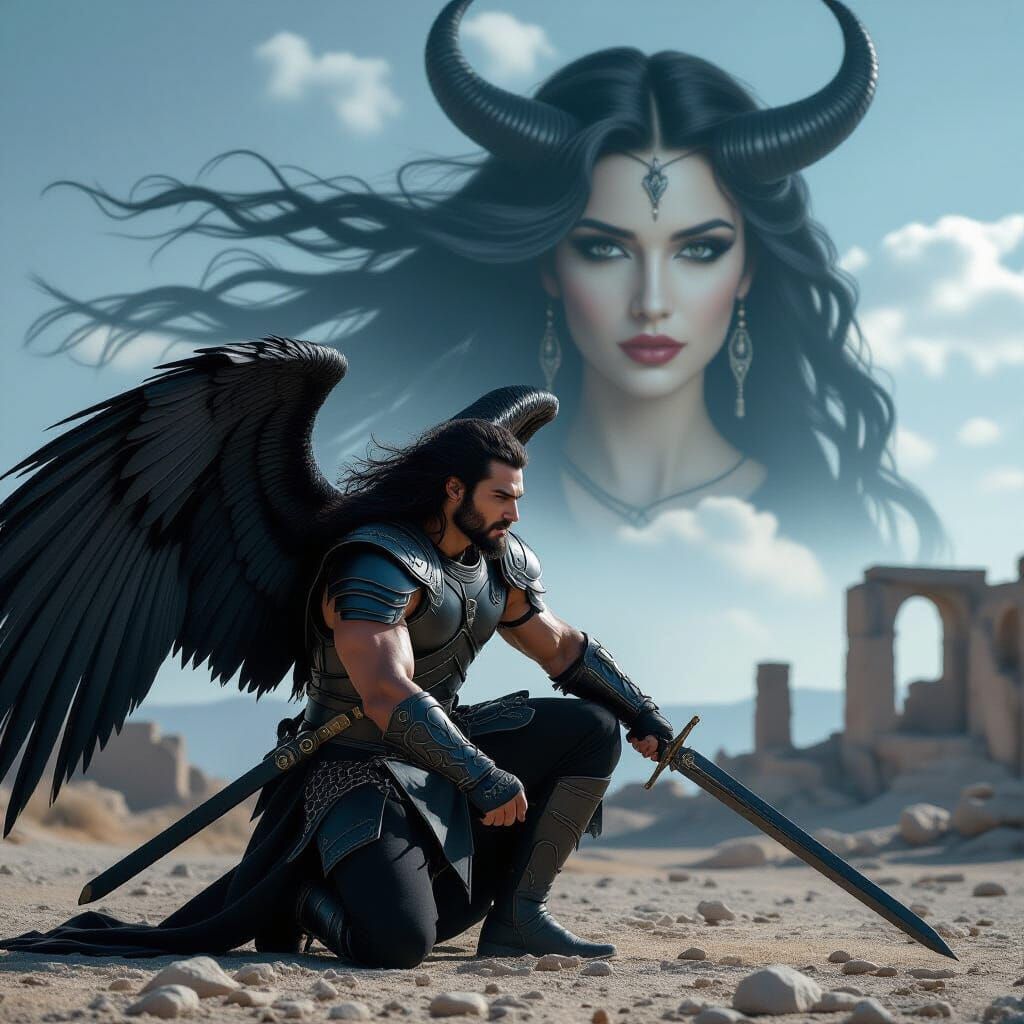 Epic Warrior with Goddess in Cinematic Style