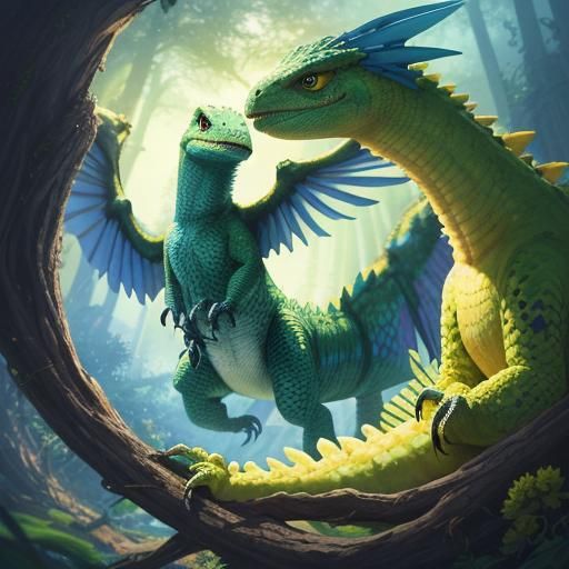 Furry Lizard-Dinosaur Hybrid in Enchanted Forest