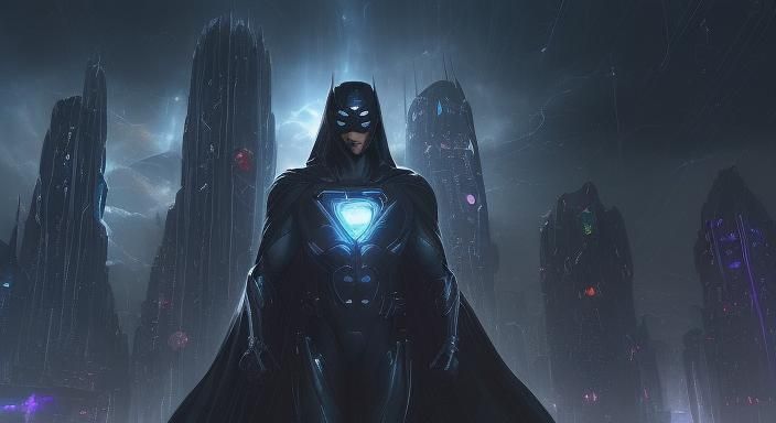 Superhero Vigilant Over Sci-Fi Metropolis