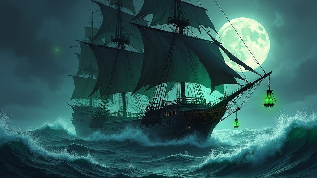 Pirate Ship Black Pearl Sails Stormy Seas