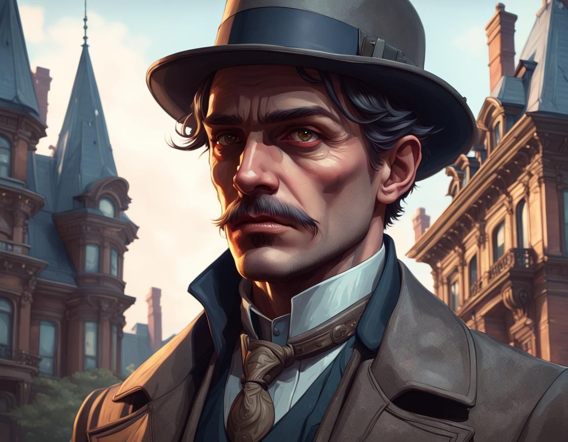 1920s Detective at Victorian Mansion, Hyperdetailed Portrait