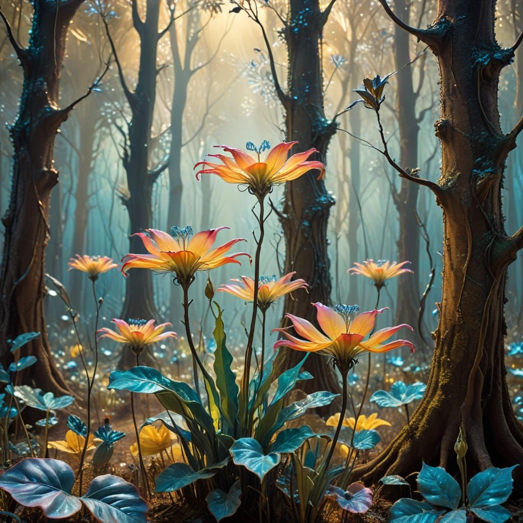 Dreamlike Forest in Vibrant, Impressionistic Style