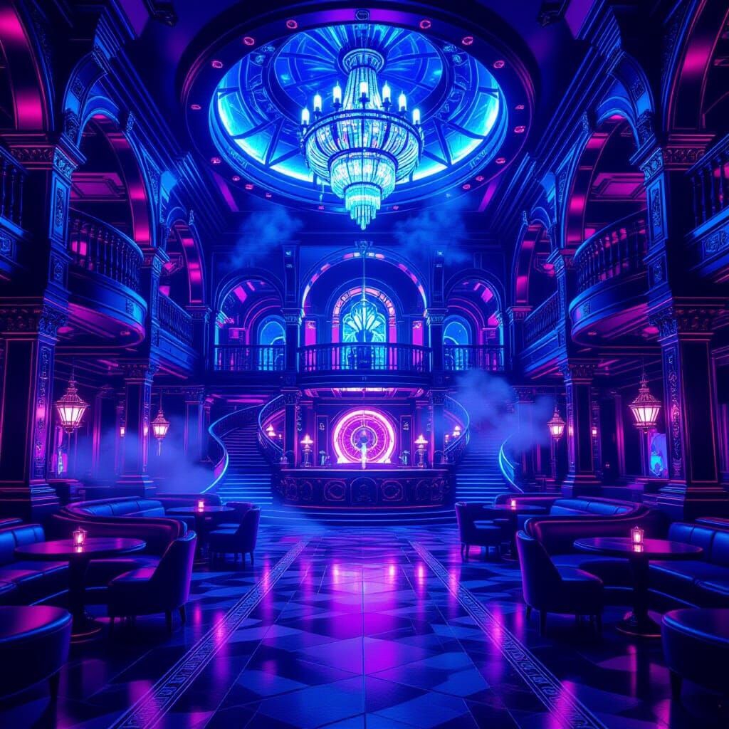 Fantastical Nightclub Interior in Matte Painting Style