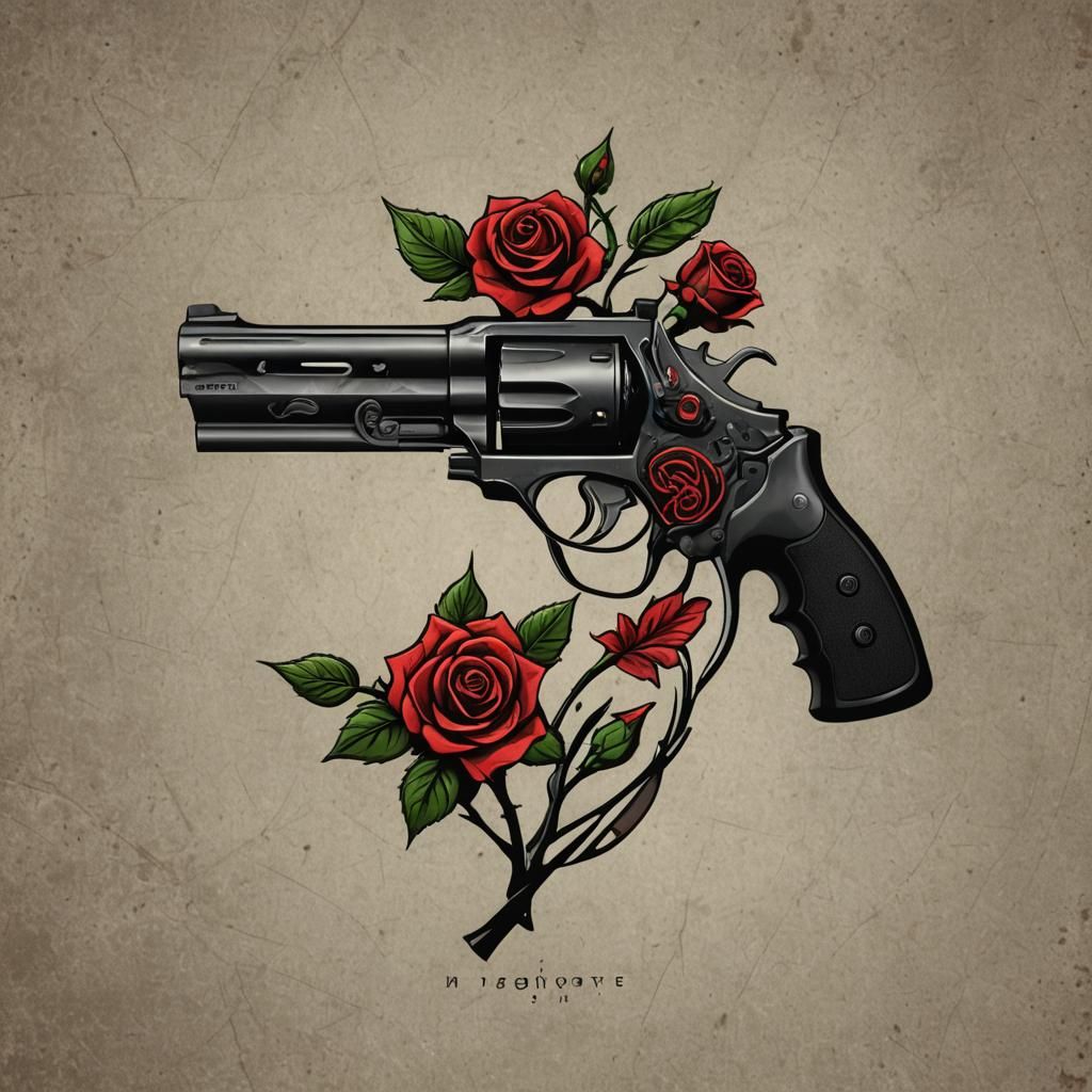 Firearm and Rose Logo: Strength and Beauty