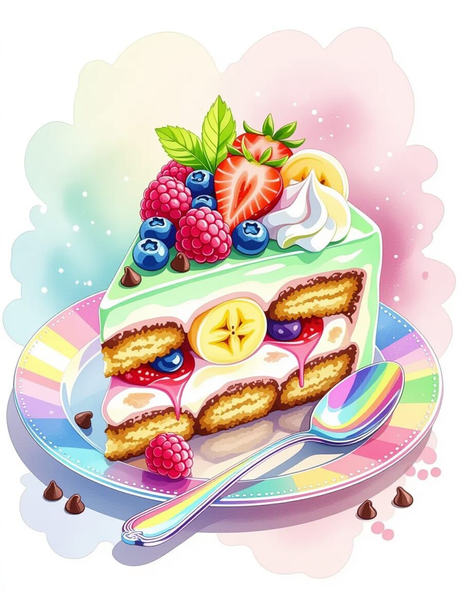 Mint Chocolate Tiramisu Cake Slice with Berries