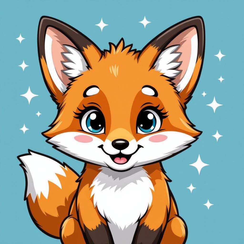 Adorable Baby Fox Cartoon Line Art