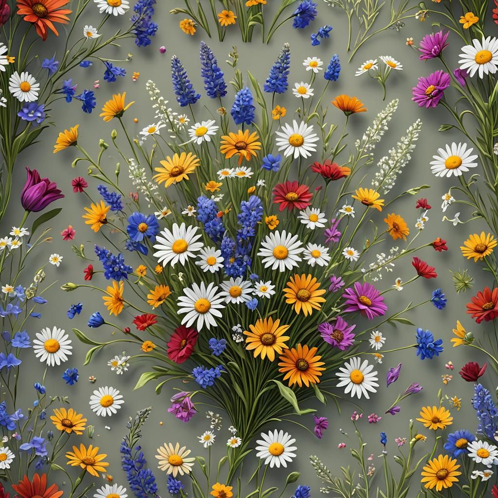 Wildflower Bouquet Birthday Card in Detailed Matte Style