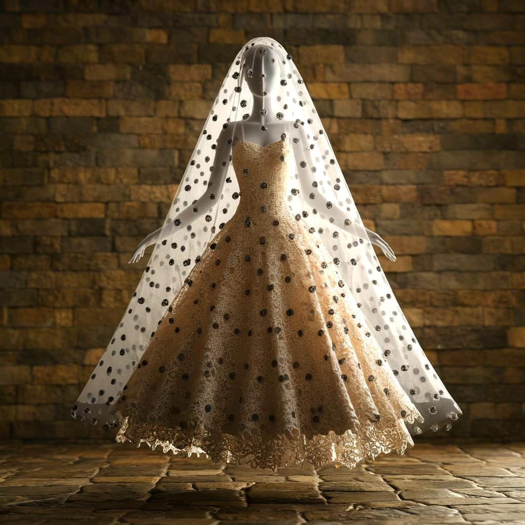 Bridal Figure in Sculpted Lace with Polka Dot Veil